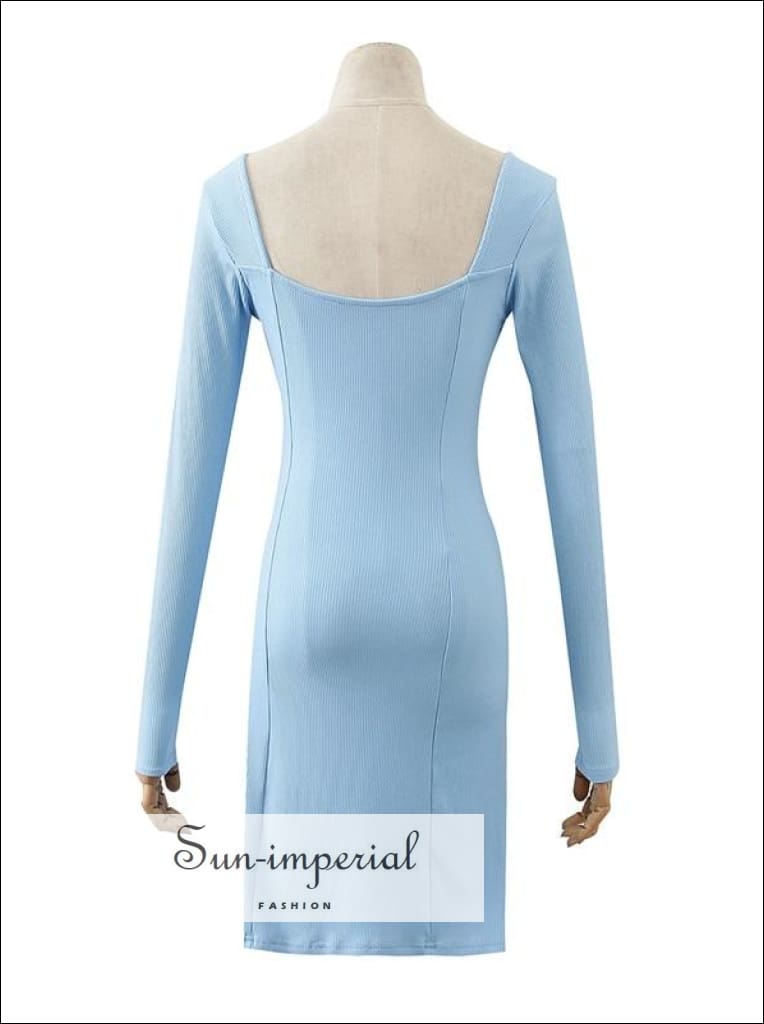 Sun-imperial - women White square neck long sleeve bodycon ribbed mini dress with side split beige / L Sun-imperial - women White square neck long sleeve bodycon ribbed mini dress with side split beige / L
