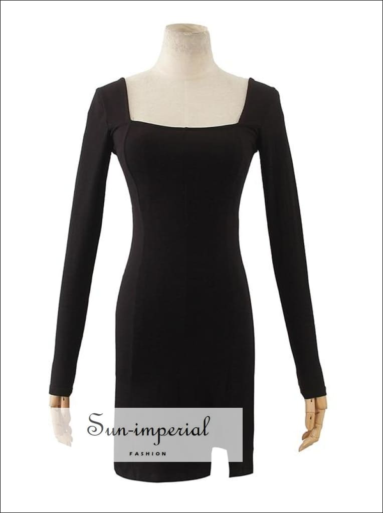 Basic Black Ribbed Long Sleeve Bodycon Dress