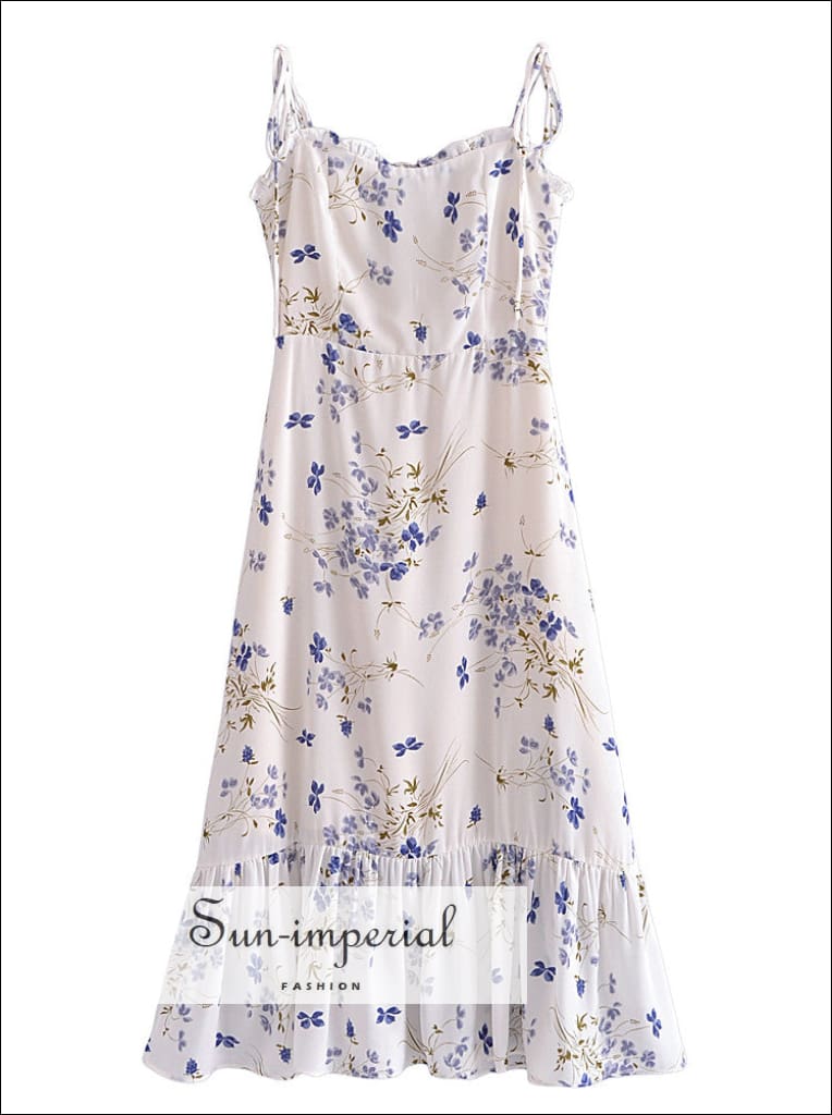 Sun-imperial - women White with red heart print tie strap v neck elastic back midi dress with White / L Sun-imperial - women White with red heart print tie strap v neck elastic back midi dress with White / L