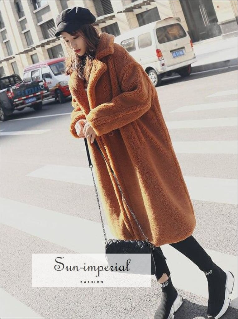 Sun-imperial - women winter faux fur teddy coat over sized solid color long  fur coats fluffy jacket – Sun-Imperial