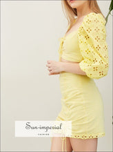 Yellow Lace Long Sleeve Plaid Crop top Mini Skirt 2 Piece Set checkered, fall outfit, gingham, grid, Harajuku SUN-IMPERIAL United States