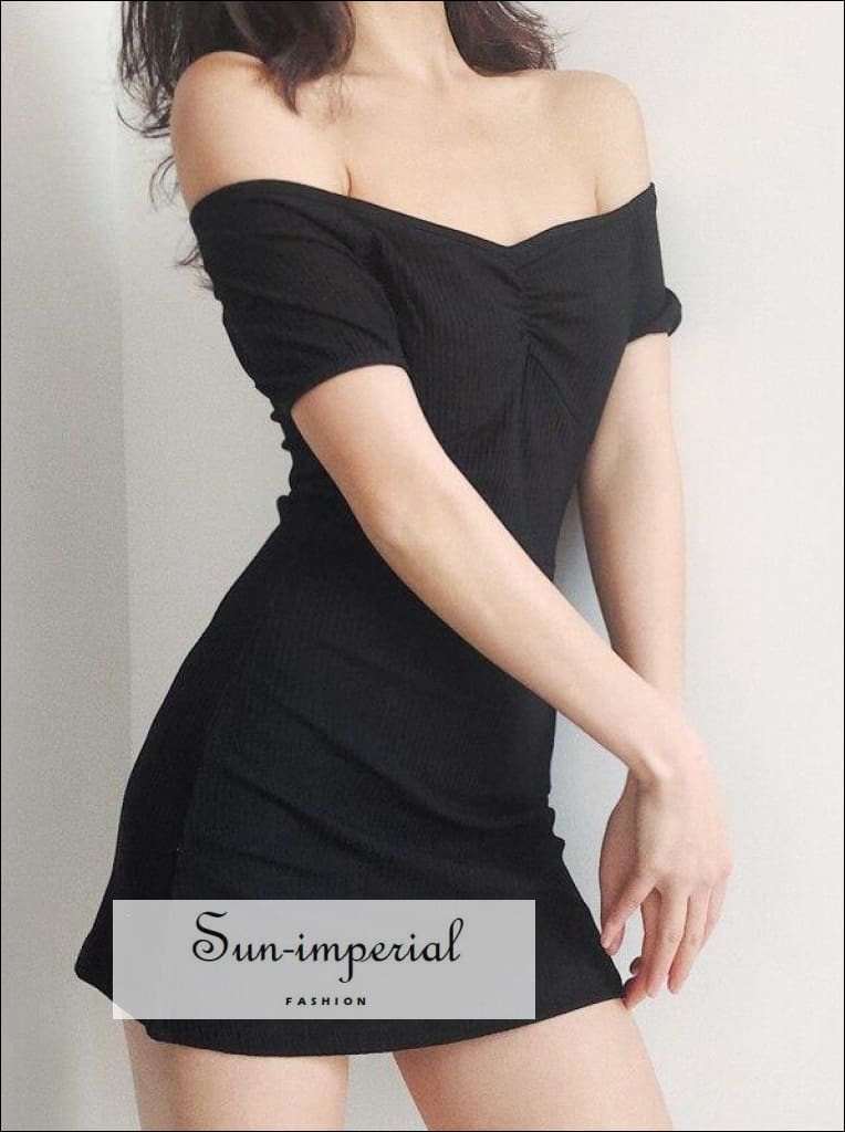 Sun-imperial - yellow striped off the shoulder bodycion sweetheart neck ribbed mini dress short darkred / S Sun-imperial - yellow striped off the shoulder bodycion sweetheart neck ribbed mini dress short darkred / S