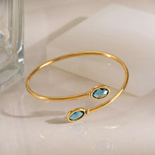 18K Gold-Plated Stainless Steel Open Cuff Bracelet with Zircon - product photo 1