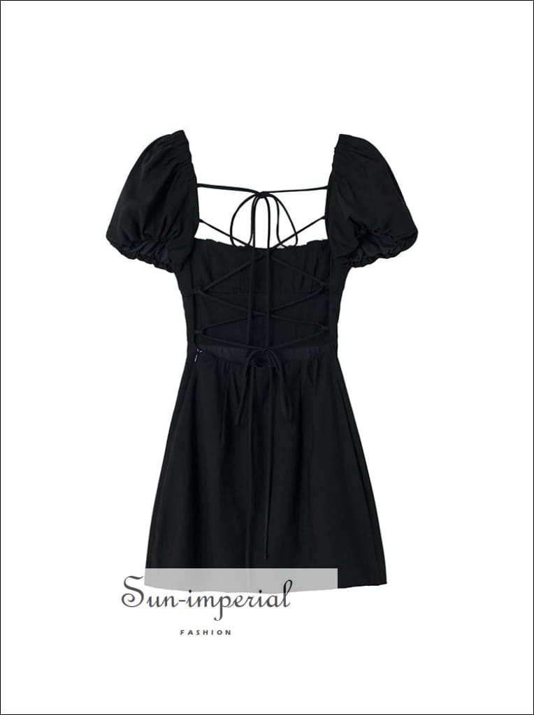 Backless Mini Dress With Short Puff Sleeve And Ruched Bodice Detail Sun-Imperial United States