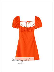 Backless Mini Dress With Short Puff Sleeve And Ruched Bodice Detail Sun-Imperial United States