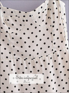 Women’s White With Black Polka Dot Tie Cami Shoulder Strap Mini Dress Shirring Back Detail Sun-Imperial United States