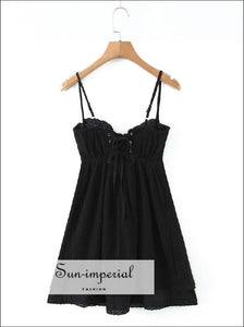 Women’s Black Corset Style Mini Dress With Center Flower And Back Lace Tie Detail style Sun-Imperial United States