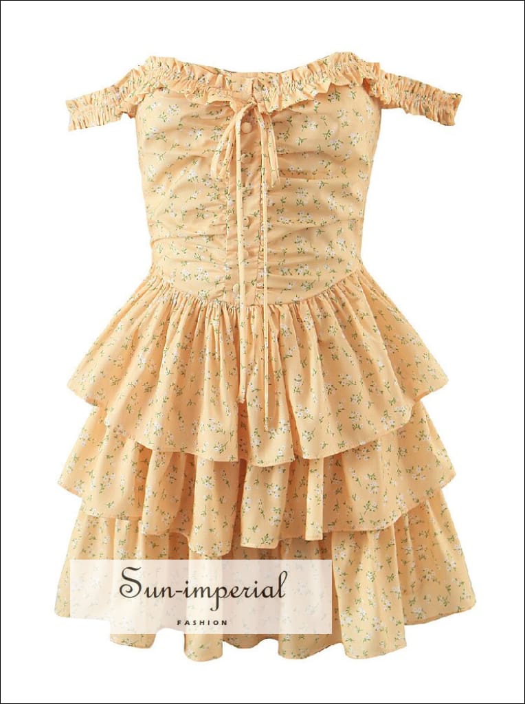 mini yellow off the shoulder dress Sun-imperial