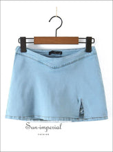 Women’s Low Waist Light Blue Denim Mini Skirt With Shorts Lining And Side Slit Detail Sun-Imperial United States