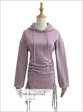 Women’s Drawstring Ruched Side Slim Waist Full Sleeve Hooded Dress Sun-Imperial United States