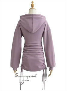 Women’s Drawstring Ruched Side Slim Waist Full Sleeve Hooded Dress Sun-Imperial United States