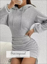 Women’s Drawstring Ruched Side Slim Waist Full Sleeve Hooded Dress Sun-Imperial United States