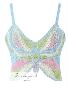 Women’s Colorful Crochet Butterfly Camisole Cropped Tank Top Sun-Imperial United States
