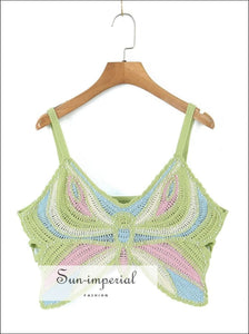 Women’s Colorful Crochet Butterfly Camisole Cropped Tank Top Sun-Imperial United States