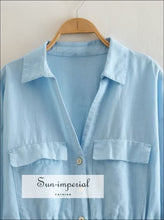 Women’s v Neck Full Sleeve Blue Romper Dress With Buttons Detail V neck Sun-Imperial United States
