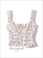 Women’s Floral Sleeveless Square Collar Corset Style Cropped Tank Top With Hook Detail Sun-Imperial United States