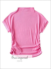 Women’s High Collar Ribbed Ruched Side Short Sleeve Croppd Tee Sun-Imperial United States
