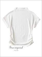 Women’s High Collar Ribbed Ruched Side Short Sleeve Croppd Tee Sun-Imperial United States