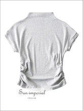 Women’s High Collar Ribbed Ruched Side Short Sleeve Croppd Tee Sun-Imperial United States