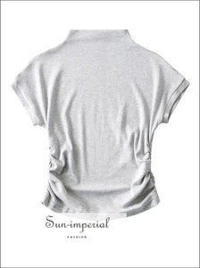 Women’s High Collar Ribbed Ruched Side Short Sleeve Croppd Tee Sun-Imperial United States