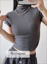 Women’s High Collar Ribbed Ruched Side Short Sleeve Croppd Tee Sun-Imperial United States