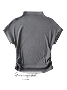 Women’s High Collar Ribbed Ruched Side Short Sleeve Croppd Tee Sun-Imperial United States