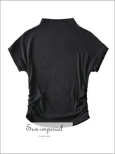 Women’s High Collar Ribbed Ruched Side Short Sleeve Croppd Tee Sun-Imperial United States