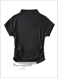 Women’s High Collar Ribbed Ruched Side Short Sleeve Croppd Tee Sun-Imperial United States