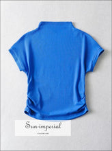 Women’s High Collar Ribbed Ruched Side Short Sleeve Croppd Tee Sun-Imperial United States