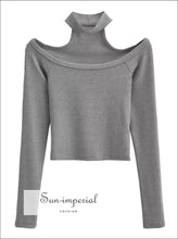 Women’s Halter Collar Long Sleeve Cropped t Shirt T Sun-Imperial United States