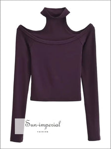 Women’s Halter Collar Long Sleeve Cropped t Shirt T Sun-Imperial United States