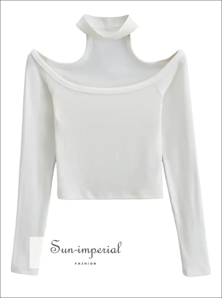 Women’s Halter Collar Long Sleeve Cropped t Shirt T Sun-Imperial United States