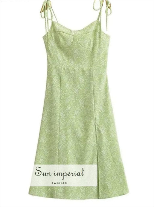 Women Green Floral Print Tie Cami Strap Corset Style Mini Dress With Elastic Back Detail Sun-Imperial United States