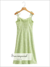 Women Green Floral Print Tie Cami Strap Corset Style Mini Dress With Elastic Back Detail Sun-Imperial United States