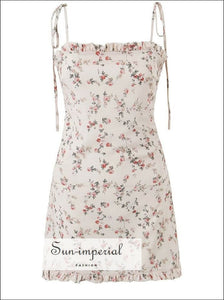 Women Floral Print Mini Dress With Tie Cami Strap And Ruffle Detail Sun-Imperial United States