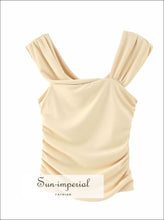 Women’s Beige Ruched Asymmetric Sleeveless Tank Top Sun-Imperial United States