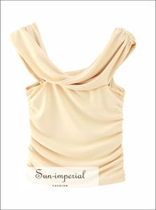 Women’s Beige Ruched Asymmetric Sleeveless Tank Top Sun-Imperial United States