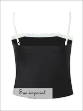 Women’s Black Square Neck Camisole Top With White Lace Detail Sun-Imperial United States