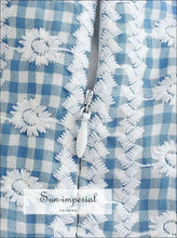 Blue White Plaid Embroidery Mini Dress With Ruffle Straps Detail Sun-Imperial United States