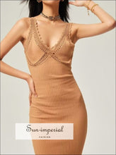 Women’s Corset Style v Neck Knitted Midi Dress With Crochet Detail Sun-Imperial United States