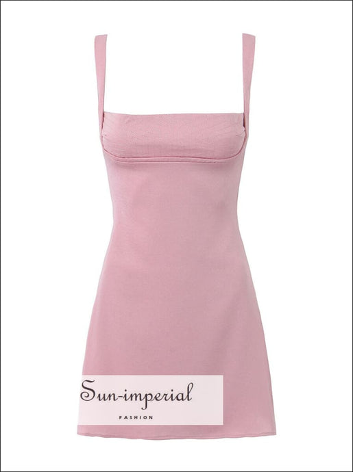 Women’s Pink Square Neckline Sleeveless A-line Mini Dress A-Line Sun-Imperial United States