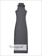 Women’s High Neck Sleeveless Knitted Cotton Midi Dress Sun-Imperial United States