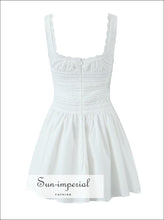 White Square Neckline Rushed Bodice Center Bow Sleeveless Mini Dress With Lace Detail Sun-Imperial United States
