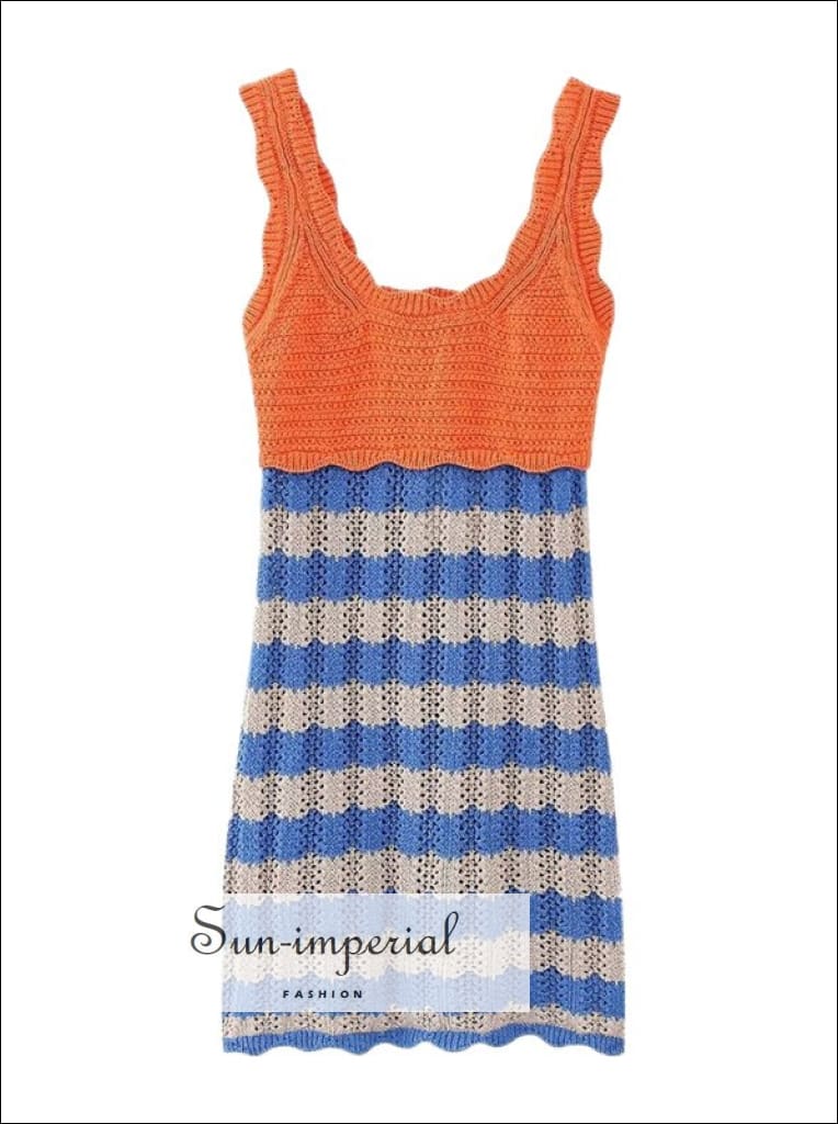 Women Knitted Color Block Striped Sleeveless Mini Dress Sun-Imperial United States
