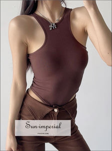 Women’s Ribbed o Neck Narrow Shoulder Sleeveless Solid Bodysuit O neck shoulder Sun-Imperial United States
