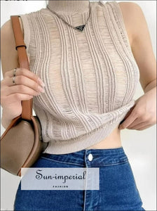 Women’s Turtleneck Sleeveless Knitted Top Sun-Imperial United States