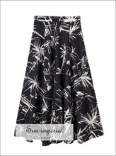 Women Black Tree Print Skirt Set With Corset Style Tube Cropped Top And A-line Maxi Sun-Imperial United States