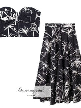 Women Black Tree Print Skirt Set With Corset Style Tube Cropped Top And A-line Maxi Sun-Imperial United States