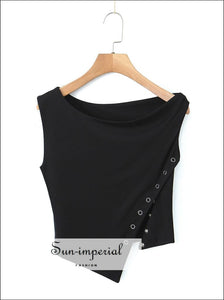 Women’s Sleeveless Oblique Shoulder Crop Top With Side Buttons Detail shoulder Detail’ Sun-Imperial United States