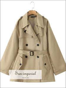 Women’s Khaki Trench Raglan Sleeve Windbreaker Midi Coat Sun-Imperial United States